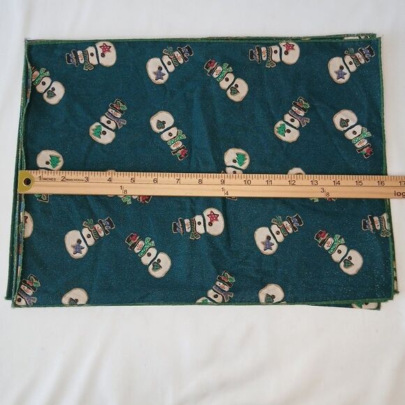 Handmade Placemats Christmas Fabric Glittery Snowmen Scatter Evergreen Set Of 6 - Picture 2 of 4